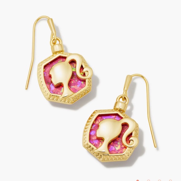 Kendra Scott x Barbie Gold Drop Pink Iridescent Earrings - Picture 1 of 5